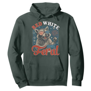 Red White and Feral Raccoon Hoodie Funny Patriotic Fireworks Wild 4th of July Vibes TS02 Dark Forest Green Print Your Wear