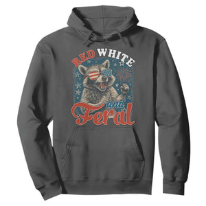 Red White and Feral Raccoon Hoodie Funny Patriotic Fireworks Wild 4th of July Vibes TS02 Dark Heather Print Your Wear