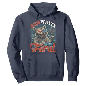 Red White and Feral Raccoon Hoodie Funny Patriotic Fireworks Wild 4th of July Vibes TS02 Navy Print Your Wear