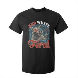 Red White and Feral Raccoon T Shirt For Kid Funny Patriotic Fireworks Wild 4th of July Vibes TS02 Black Print Your Wear