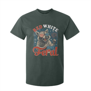 Red White and Feral Raccoon T Shirt For Kid Funny Patriotic Fireworks Wild 4th of July Vibes TS02 Dark Forest Green Print Your Wear