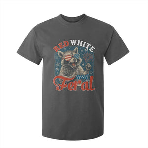 Red White and Feral Raccoon T Shirt For Kid Funny Patriotic Fireworks Wild 4th of July Vibes TS02 Dark Heather Print Your Wear