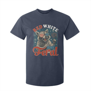 Red White and Feral Raccoon T Shirt For Kid Funny Patriotic Fireworks Wild 4th of July Vibes TS02 Navy Print Your Wear