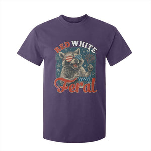 Red White and Feral Raccoon T Shirt For Kid Funny Patriotic Fireworks Wild 4th of July Vibes TS02 Purple Print Your Wear