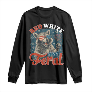 Red White and Feral Raccoon Long Sleeve Shirt Funny Patriotic Fireworks Wild 4th of July Vibes TS02 Black Print Your Wear