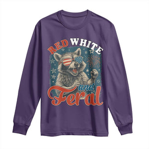Red White and Feral Raccoon Long Sleeve Shirt Funny Patriotic Fireworks Wild 4th of July Vibes TS02 Purple Print Your Wear