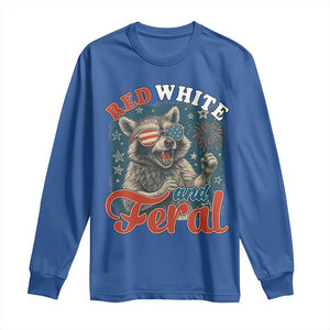 Red White and Feral Raccoon Long Sleeve Shirt Funny Patriotic Fireworks Wild 4th of July Vibes TS02 Royal Blue Print Your Wear