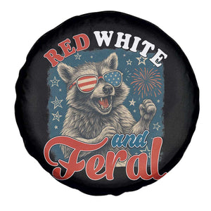 Red White and Feral Raccoon Spare Tire Cover Funny Patriotic Fireworks Wild 4th of July Vibes TS02 Print Your Wear