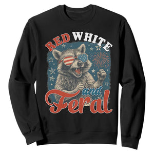 Red White and Feral Raccoon Sweatshirt Funny Patriotic Fireworks Wild 4th of July Vibes TS02 Black Print Your Wear