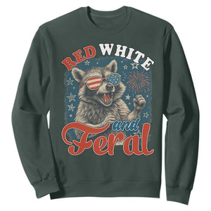 Red White and Feral Raccoon Sweatshirt Funny Patriotic Fireworks Wild 4th of July Vibes TS02 Dark Forest Green Print Your Wear