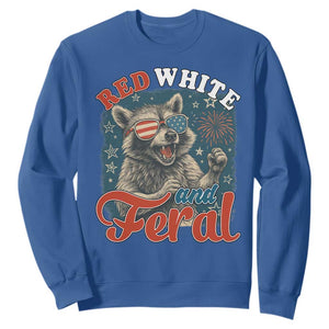 Red White and Feral Raccoon Sweatshirt Funny Patriotic Fireworks Wild 4th of July Vibes TS02 Royal Blue Print Your Wear