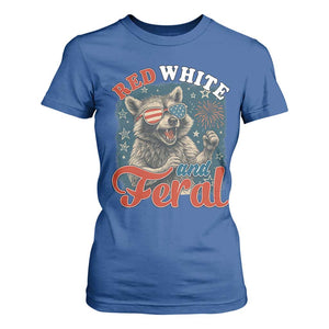 Red White and Feral Raccoon T Shirt For Women Funny Patriotic Fireworks Wild 4th of July Vibes TS02 Royal Blue Print Your Wear