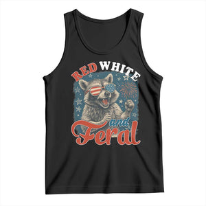 Red White and Feral Raccoon Tank Top Funny Patriotic Fireworks Wild 4th of July Vibes TS02 Black Print Your Wear