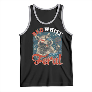 Red White and Feral Raccoon Tank Top Funny Patriotic Fireworks Wild 4th of July Vibes TS02 Black Athletic Heather Print Your Wear