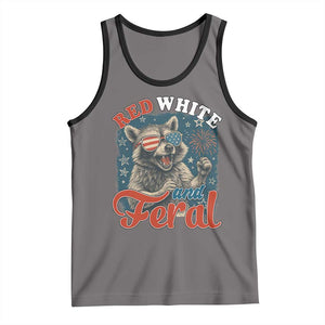 Red White and Feral Raccoon Tank Top Funny Patriotic Fireworks Wild 4th of July Vibes TS02 Deep Heather Black Print Your Wear