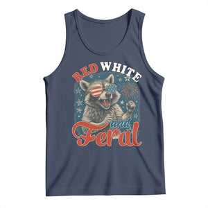 Red White and Feral Raccoon Tank Top Funny Patriotic Fireworks Wild 4th of July Vibes TS02 Navy Print Your Wear