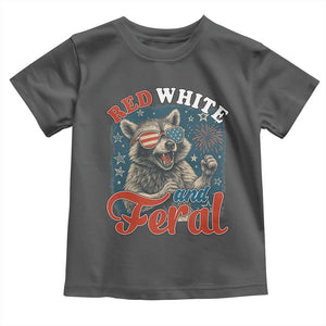 Red White and Feral Raccoon Toddler T Shirt Funny Patriotic Fireworks Wild 4th of July Vibes TS02 Dark Heather Print Your Wear