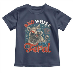 Red White and Feral Raccoon Toddler T Shirt Funny Patriotic Fireworks Wild 4th of July Vibes TS02 Navy Print Your Wear