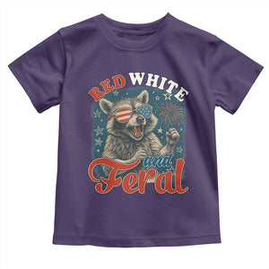 Red White and Feral Raccoon Toddler T Shirt Funny Patriotic Fireworks Wild 4th of July Vibes TS02 Purple Print Your Wear