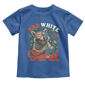 Red White and Feral Raccoon Toddler T Shirt Funny Patriotic Fireworks Wild 4th of July Vibes TS02 Royal Blue Print Your Wear