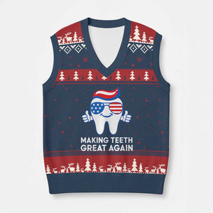 Funny Patriotic Dentist V-Neck Knit Sweater Vest Making Teeth Great Again America Oral Health Toothpaste Hair TS02 Navy Red Print Your Wear