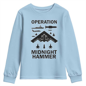 Operation Midnight Hammer Military Youth Sweatshirt Tactical Warfare Jets Bombers TS02 Light Blue Print Your Wear