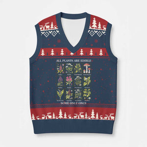 Vintage Botanical Poison Chart Graphic V-Neck Knit Sweater Vest All Plants Are Edible Some Only Once