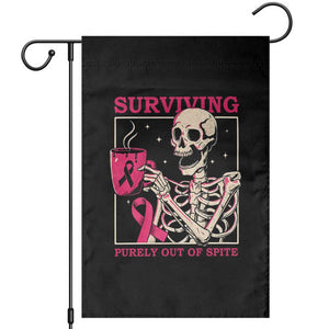 Funny Breast Cancer Skeleton Drinking Coffee Garden Flag Surviving Purely Out Of Spite Pink Ribbon Warrior