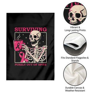 Funny Breast Cancer Skeleton Drinking Coffee Garden Flag Surviving Purely Out Of Spite Pink Ribbon Warrior