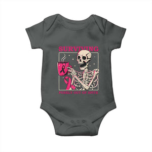 Funny Breast Cancer Skeleton Drinking Coffee Baby Onesie Surviving Purely Out Of Spite Pink Ribbon Warrior