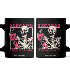 Funny Breast Cancer Skeleton Drinking Coffee Coffee Mug Surviving Purely Out Of Spite Pink Ribbon Warrior