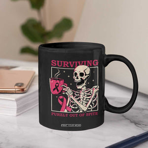 Funny Breast Cancer Skeleton Drinking Coffee Coffee Mug Surviving Purely Out Of Spite Pink Ribbon Warrior