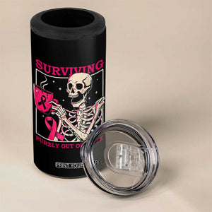 Funny Breast Cancer Skeleton Drinking Coffee 4 in 1 Can Cooler Tumbler Surviving Purely Out Of Spite Pink Ribbon Warrior