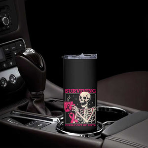 Funny Breast Cancer Skeleton Drinking Coffee Skinny Tumbler Surviving Purely Out Of Spite Pink Ribbon Warrior