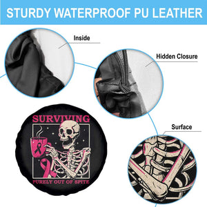 Funny Breast Cancer Skeleton Drinking Coffee Spare Tire Cover Surviving Purely Out Of Spite Pink Ribbon Warrior