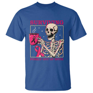 Funny Breast Cancer Skeleton Drinking Coffee T Shirt Surviving Purely Out Of Spite Pink Ribbon Warrior