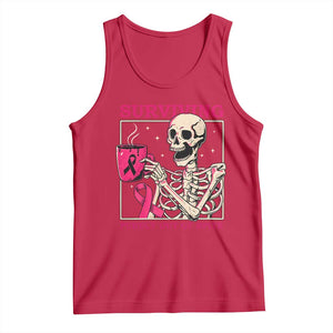 Funny Breast Cancer Skeleton Drinking Coffee Tank Top Surviving Purely Out Of Spite Pink Ribbon Warrior