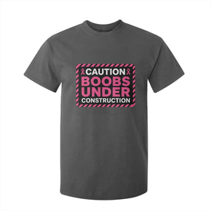 Funny Breast Cancer Surgery Mastectomy T Shirt For Kid Caution Boobs Under Construction Pink Ribbon Warrior