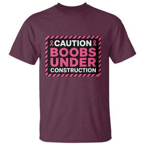 Funny Breast Cancer Surgery Mastectomy T Shirt Caution Boobs Under Construction Pink Ribbon Warrior