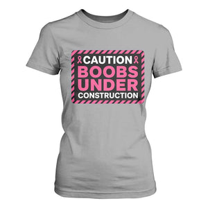 Funny Breast Cancer Surgery Mastectomy T Shirt For Women Caution Boobs Under Construction Pink Ribbon Warrior