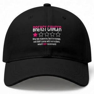 Funny Breast Cancer One Star Review Baseball Cap Would Not Recommend Breast Cancer Warrior