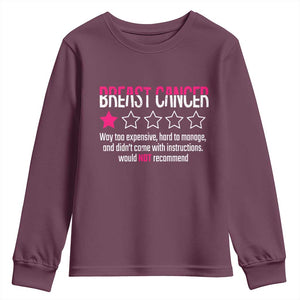 Funny Breast Cancer One Star Review Youth Sweatshirt Would Not Recommend Breast Cancer Warrior