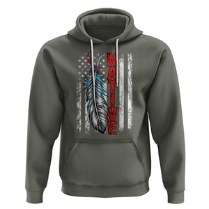 Native American Hoodie Indigenous American Indian Feather US Flag TS02 Military Green Printyourwear