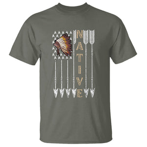 Native American T Shirt Indigenous American Indian Feather Headdress TS02 Military Green Printyourwear