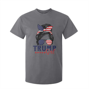 Trump Girl T Shirt For Kid Messy Bun Support Trump 2024 Election American Flag TS02 Charcoal Print Your Wear