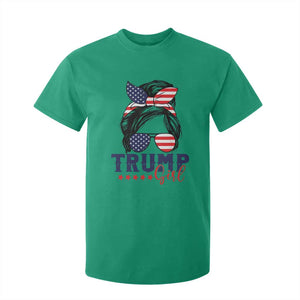Trump Girl T Shirt For Kid Messy Bun Support Trump 2024 Election American Flag TS02 Irish Green Print Your Wear