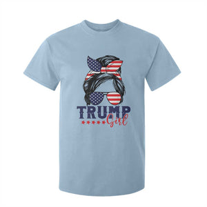 Trump Girl T Shirt For Kid Messy Bun Support Trump 2024 Election American Flag TS02 Light Blue Print Your Wear