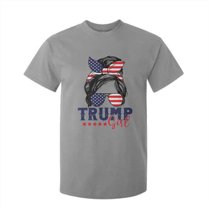Trump Girl T Shirt For Kid Messy Bun Support Trump 2024 Election American Flag TS02 Sport Gray Print Your Wear