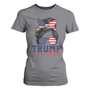 Trump Girl T Shirt For Women Messy Bun Support Trump 2024 Election American Flag TS02 Charcoal Print Your Wear