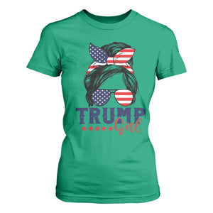Trump Girl T Shirt For Women Messy Bun Support Trump 2024 Election American Flag TS02 Irish Green Print Your Wear
